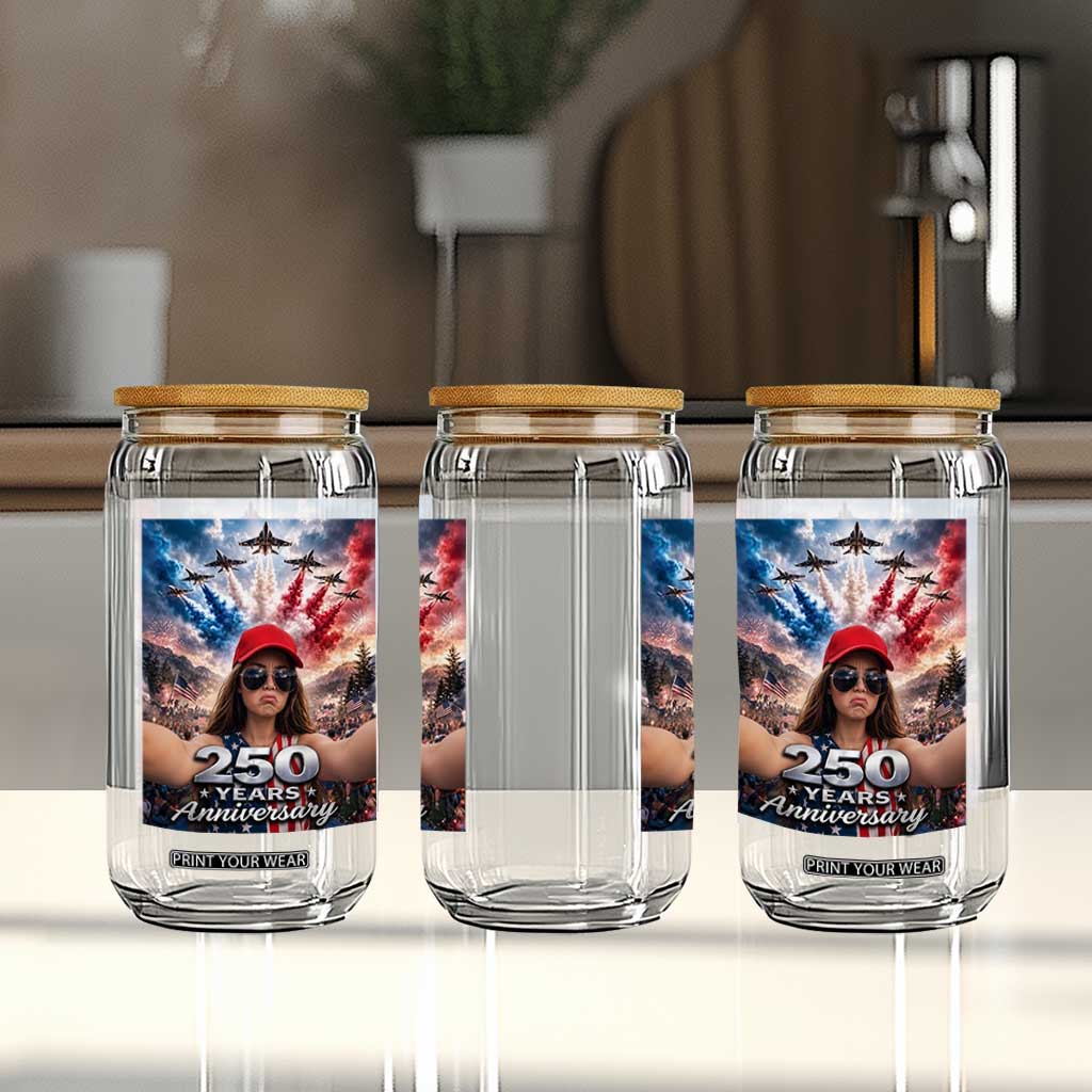 Funny Doll Face Meme 4th Of July Glass Can USA Freedom Jet Fighter Graphic