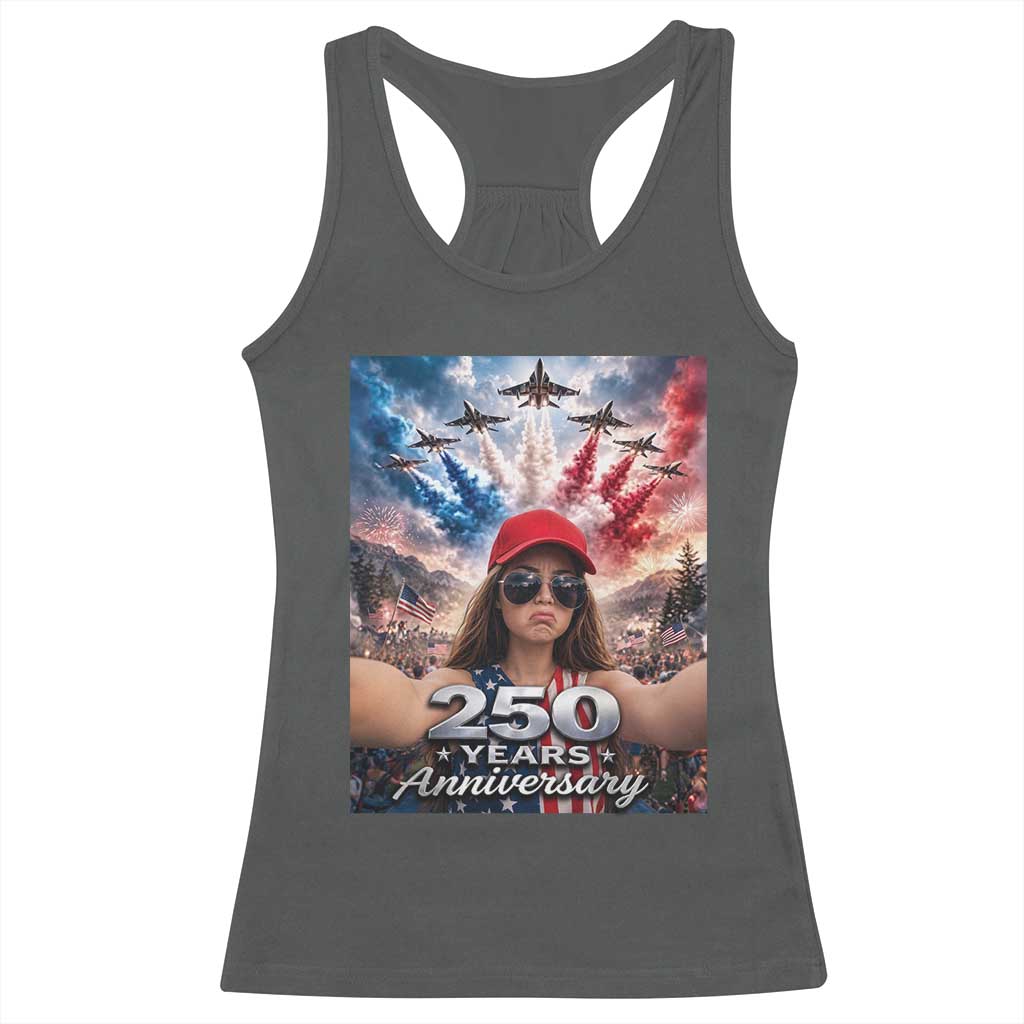 Funny Doll Face Meme 4th Of July Racerback Tank Top USA Freedom Jet Fighter Graphic
