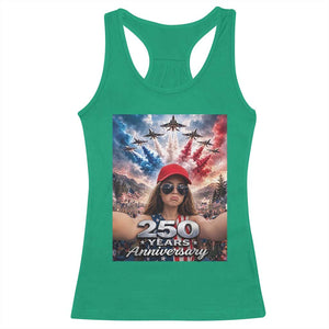 Funny Doll Face Meme 4th Of July Racerback Tank Top USA Freedom Jet Fighter Graphic