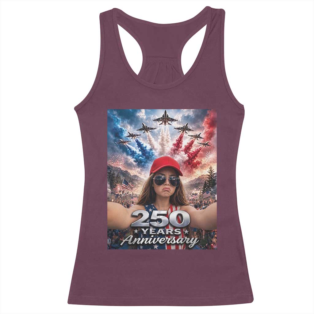 Funny Doll Face Meme 4th Of July Racerback Tank Top USA Freedom Jet Fighter Graphic