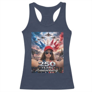 Funny Doll Face Meme 4th Of July Racerback Tank Top USA Freedom Jet Fighter Graphic
