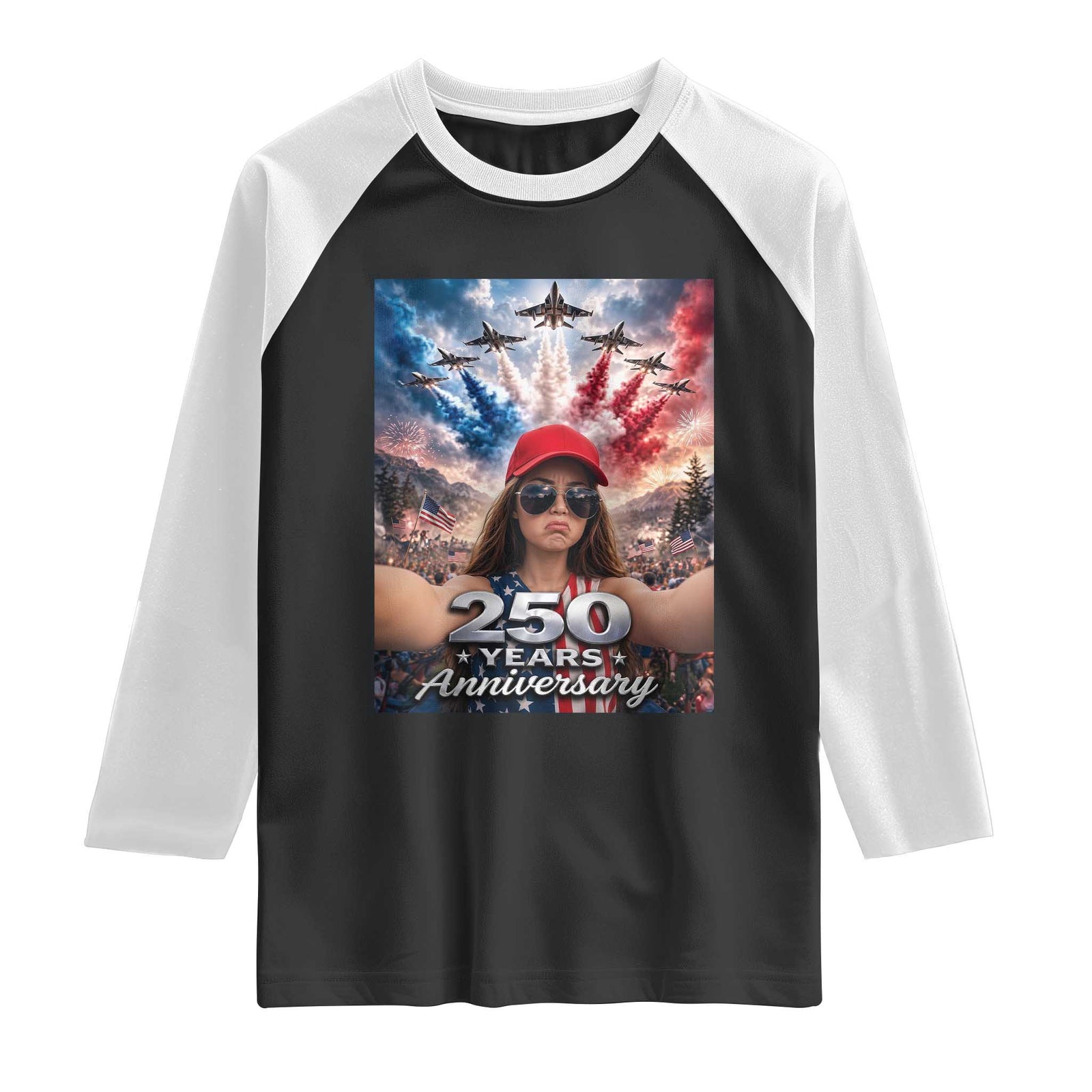 Funny Doll Face Meme 4th Of July Raglan Shirt USA Freedom Jet Fighter Graphic TS12 Black White Print Your Wear