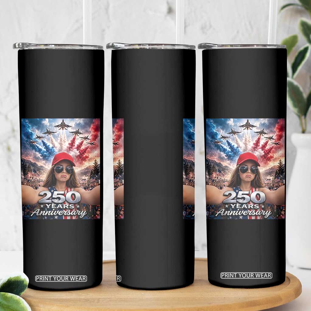 Funny Doll Face Meme 4th Of July Skinny Tumbler USA Freedom Jet Fighter Graphic