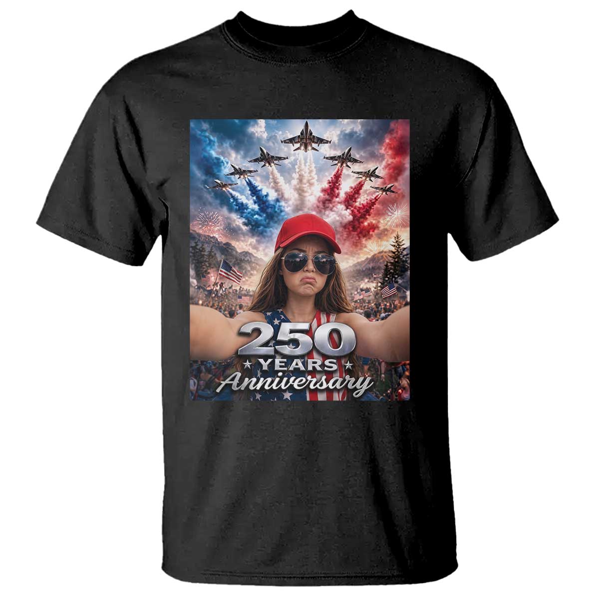 Funny Doll Face Meme 4th Of July T Shirt USA Freedom Jet Fighter Graphic