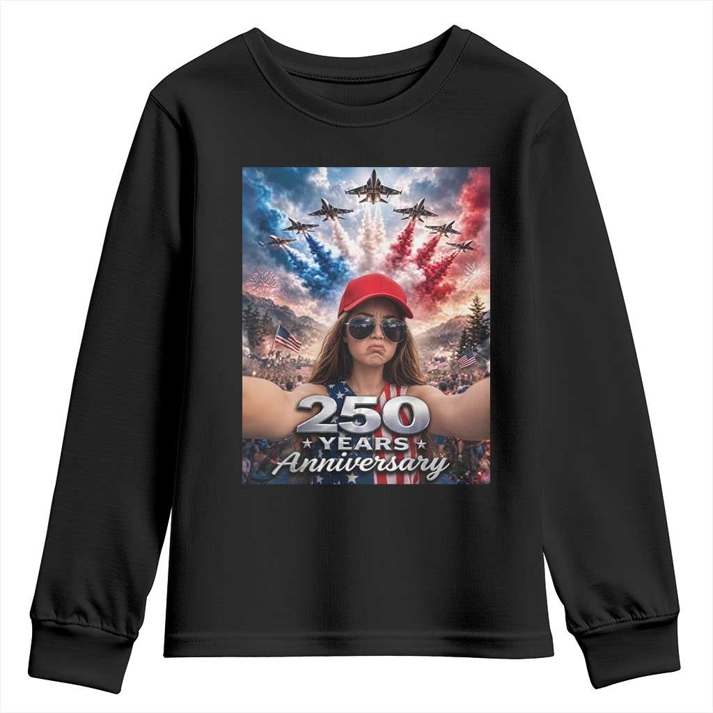 Funny Doll Face Meme 4th Of July Youth Sweatshirt USA Freedom Jet Fighter Graphic
