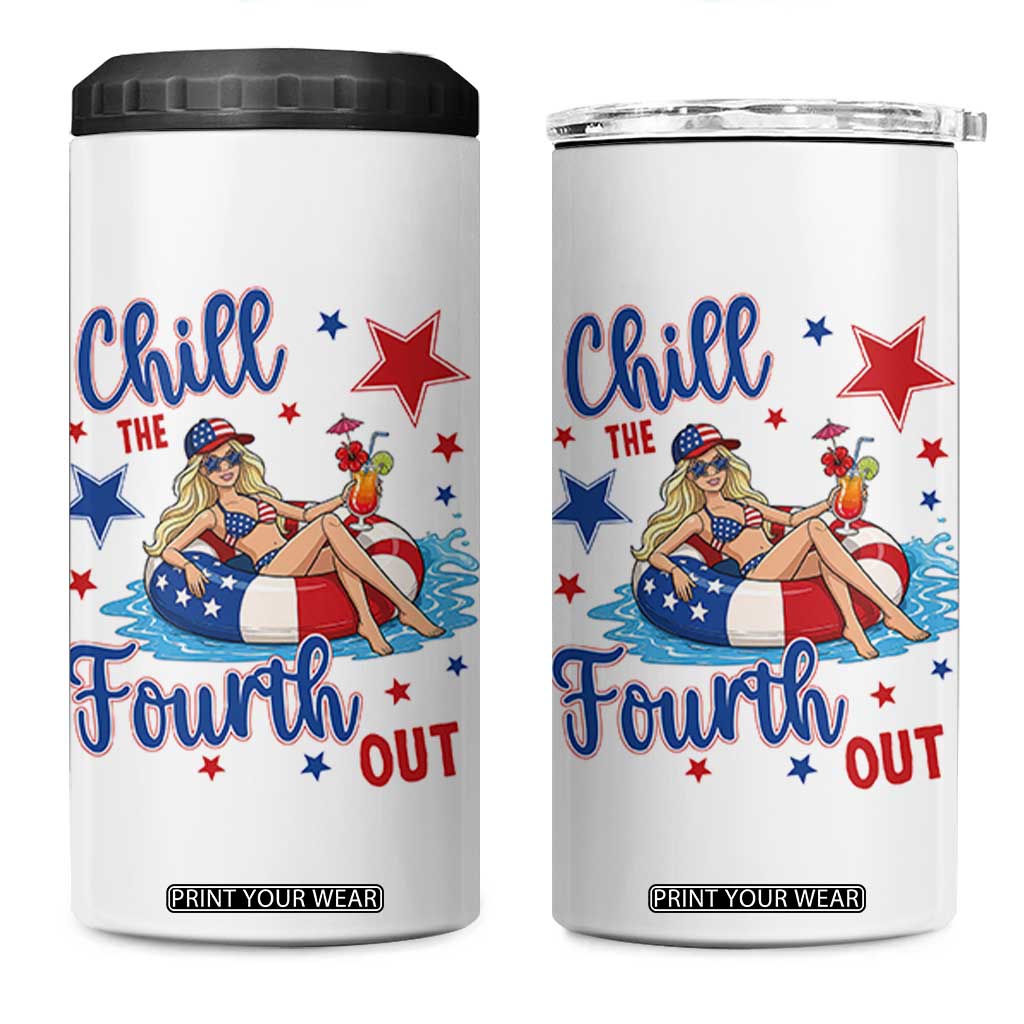 Funny Doll Face Meme 4th Of July 4 in 1 Can Cooler Tumbler Chill The Fourth Out TS12 One Size: 16 oz White Print Your Wear