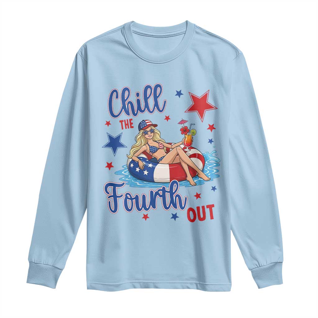 Funny Doll Face Meme 4th Of July Long Sleeve Shirt Chill The Fourth Out TS12 Light Blue Print Your Wear
