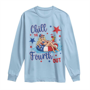Funny Doll Face Meme 4th Of July Long Sleeve Shirt Chill The Fourth Out TS12 Light Blue Print Your Wear
