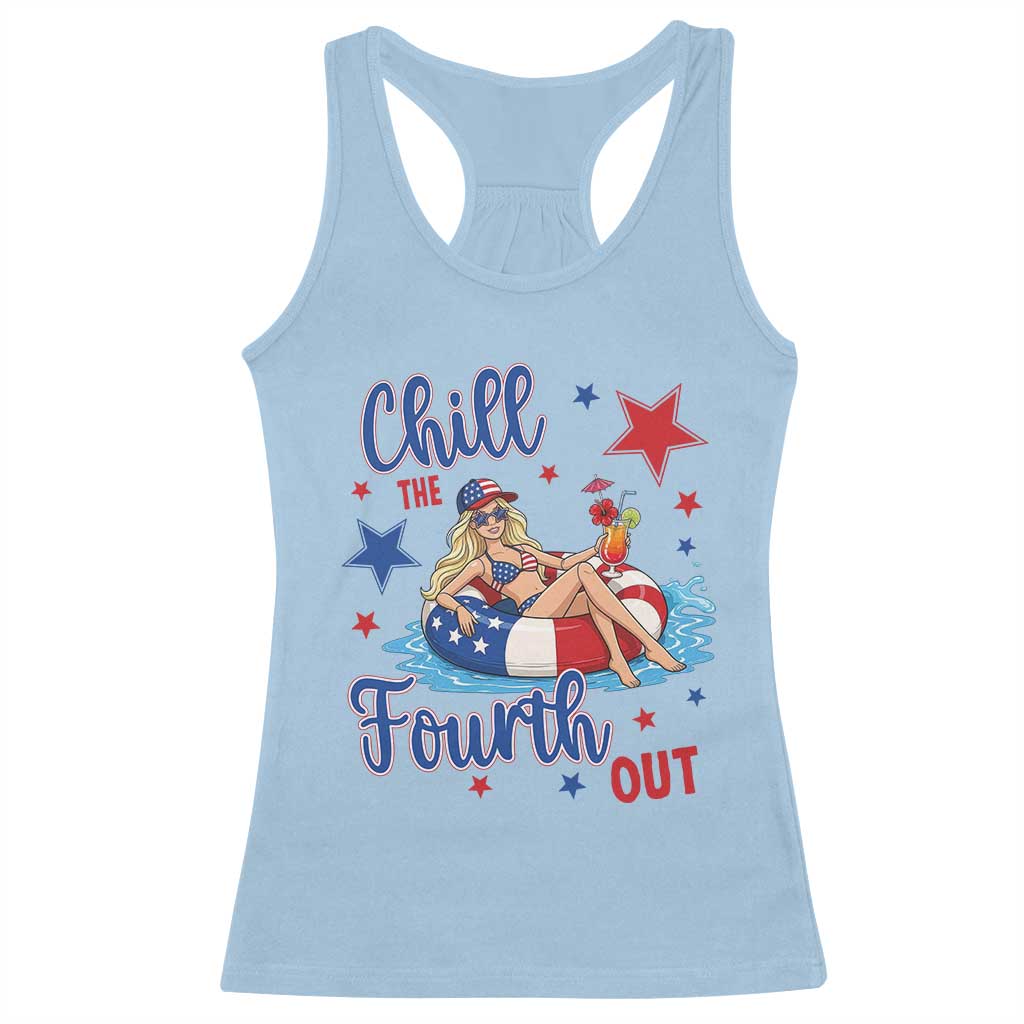 Funny Doll Face Meme 4th Of July Racerback Tank Top Chill The Fourth Out TS12 Light Blue Print Your Wear