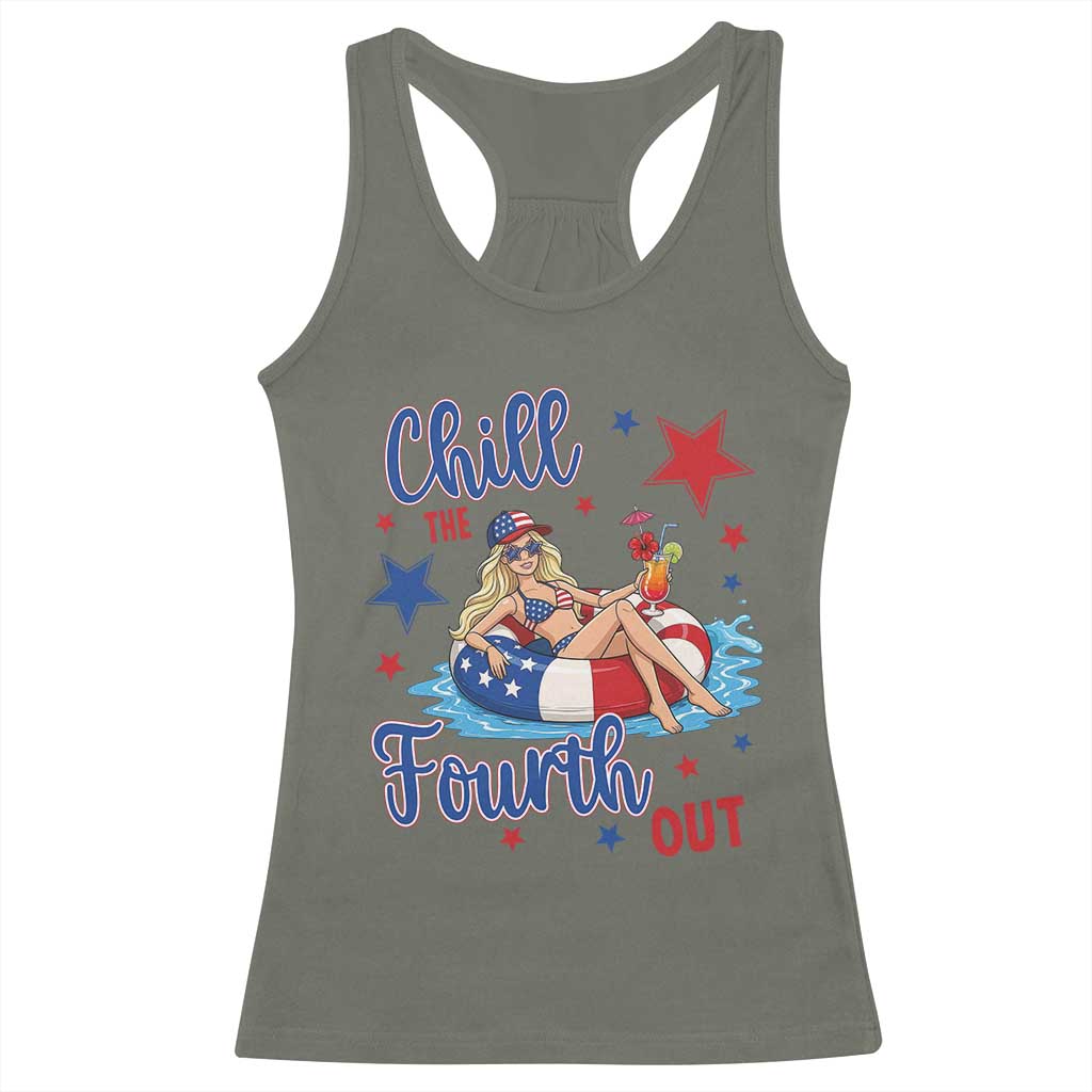 Funny Doll Face Meme 4th Of July Racerback Tank Top Chill The Fourth Out TS12 Military Green Print Your Wear