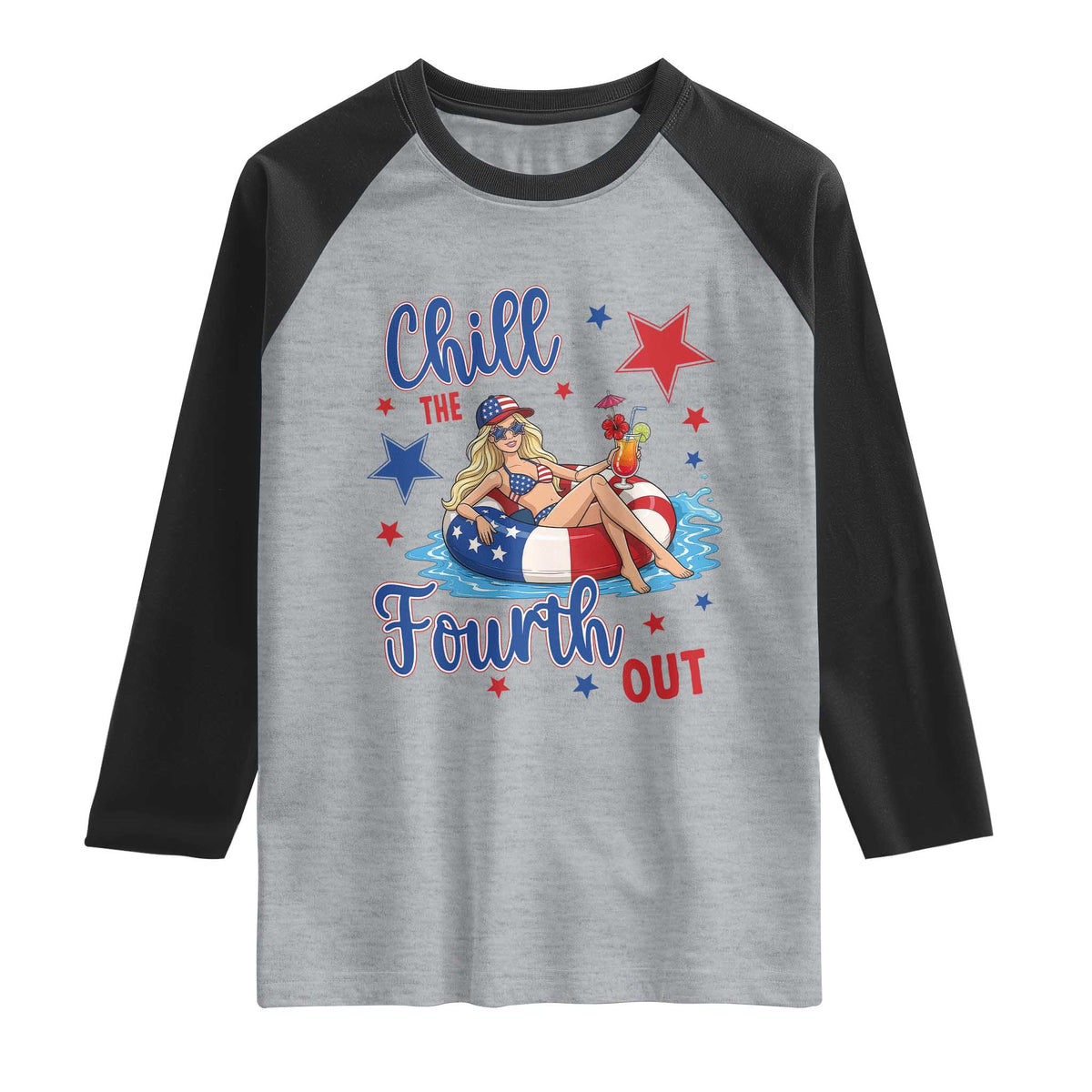 Funny Doll Face Meme 4th Of July Raglan Shirt Chill The Fourth Out TS12 Heather Gray Black Print Your Wear