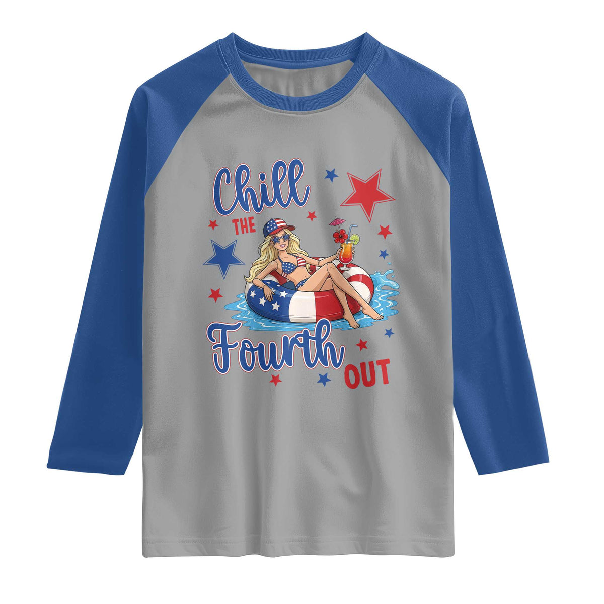 Funny Doll Face Meme 4th Of July Raglan Shirt Chill The Fourth Out TS12 Sport Gray Royal Print Your Wear