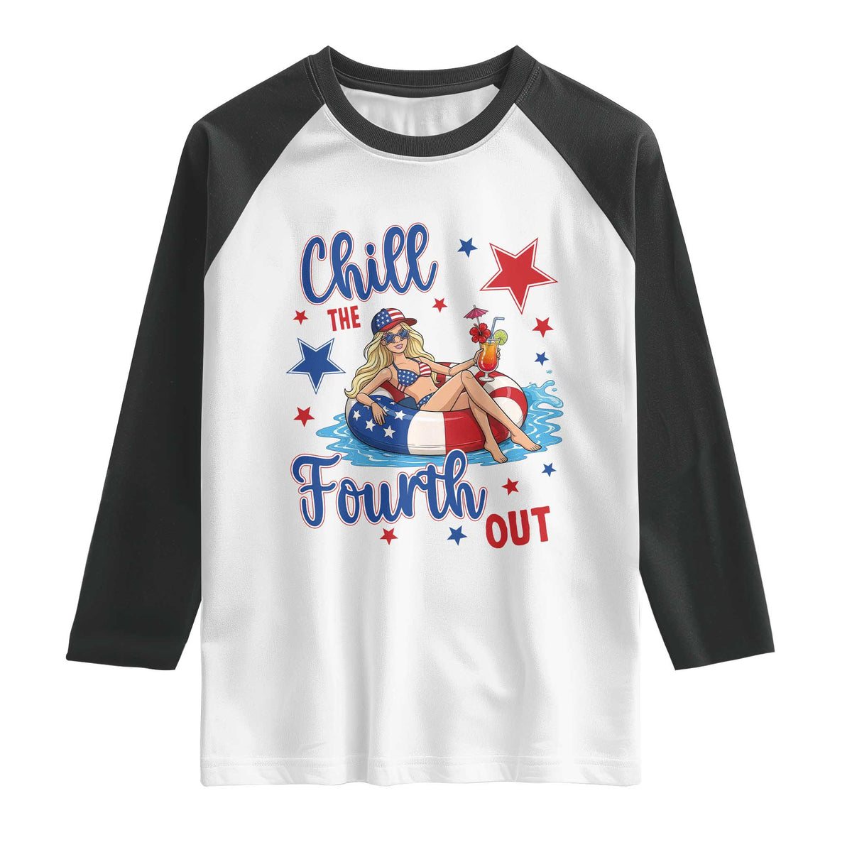 Funny Doll Face Meme 4th Of July Raglan Shirt Chill The Fourth Out TS12 White Black Print Your Wear