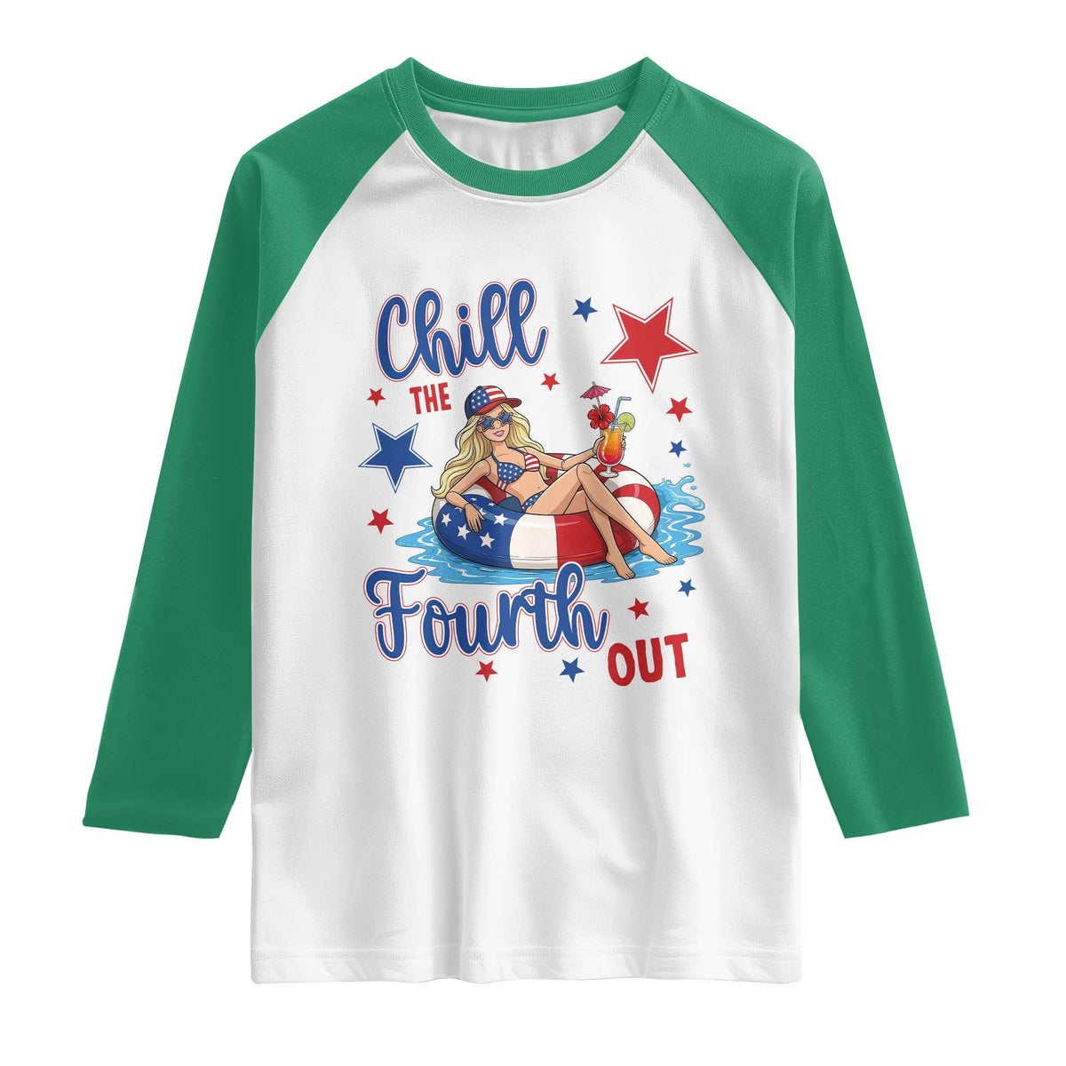 Funny Doll Face Meme 4th Of July Raglan Shirt Chill The Fourth Out TS12 White Kelly Green Print Your Wear