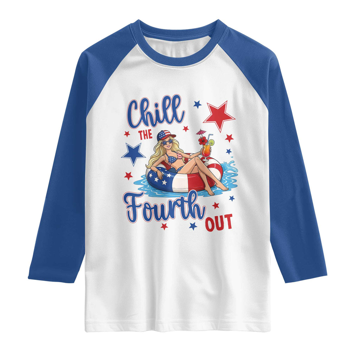 Funny Doll Face Meme 4th Of July Raglan Shirt Chill The Fourth Out TS12 White Royal Print Your Wear