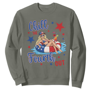 Funny Doll Face Meme 4th Of July Sweatshirt Chill The Fourth Out TS12 Military Green Print Your Wear