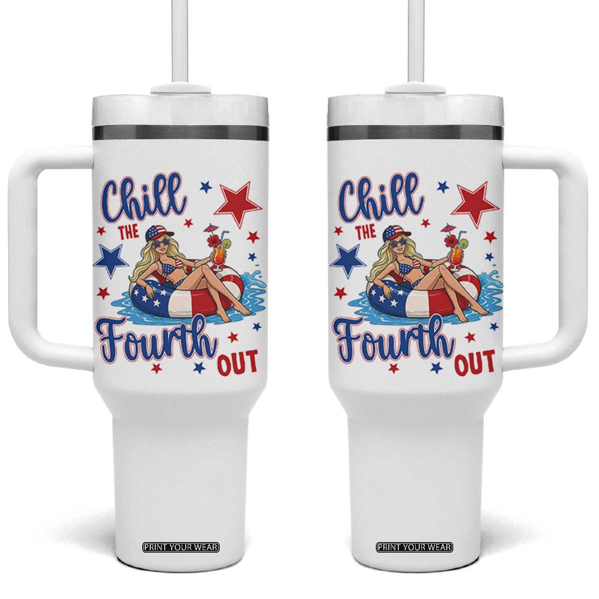 Funny Doll Face Meme 4th Of July Tumbler With Handle Chill The Fourth Out TS12 One Size: 40 oz White Print Your Wear