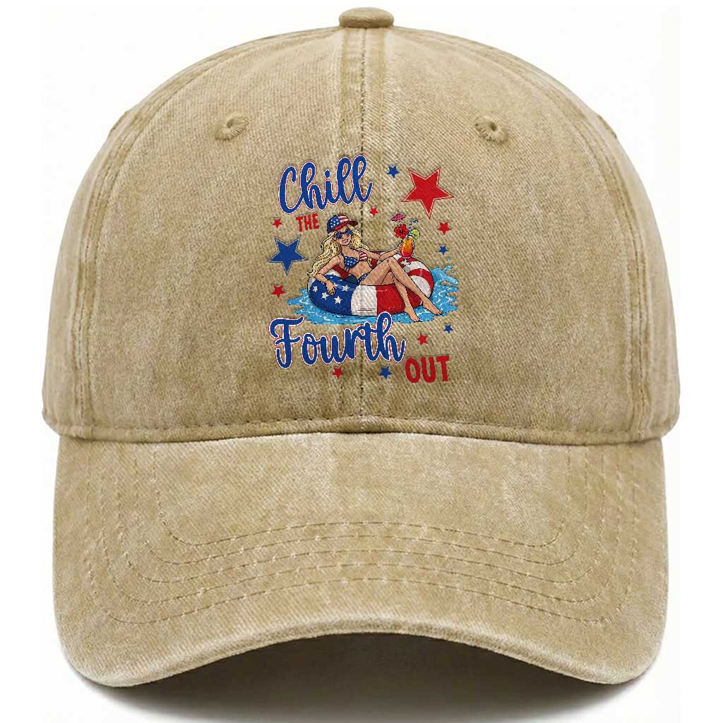 Funny Doll Face Meme 4th Of July Washed Cotton Baseball Cap Chill The Fourth Out TS12 Print Your Wear