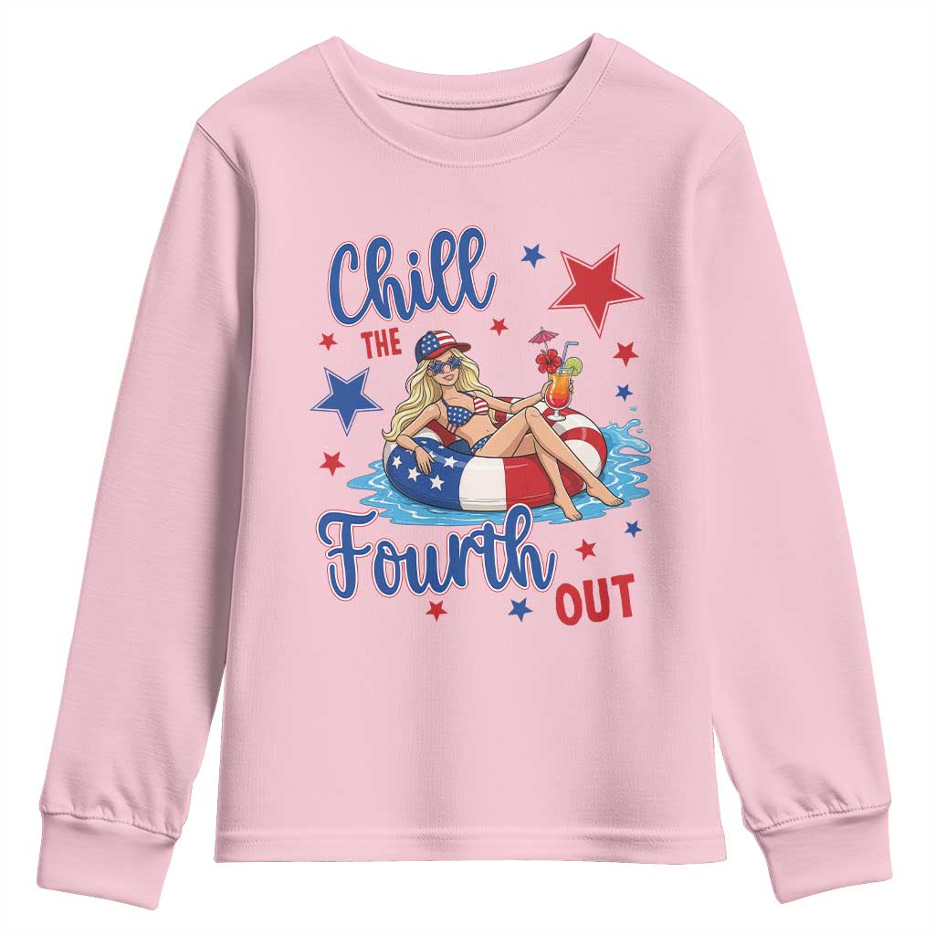 Funny Doll Face Meme 4th Of July Youth Sweatshirt Chill The Fourth Out TS12 Light Pink Print Your Wear