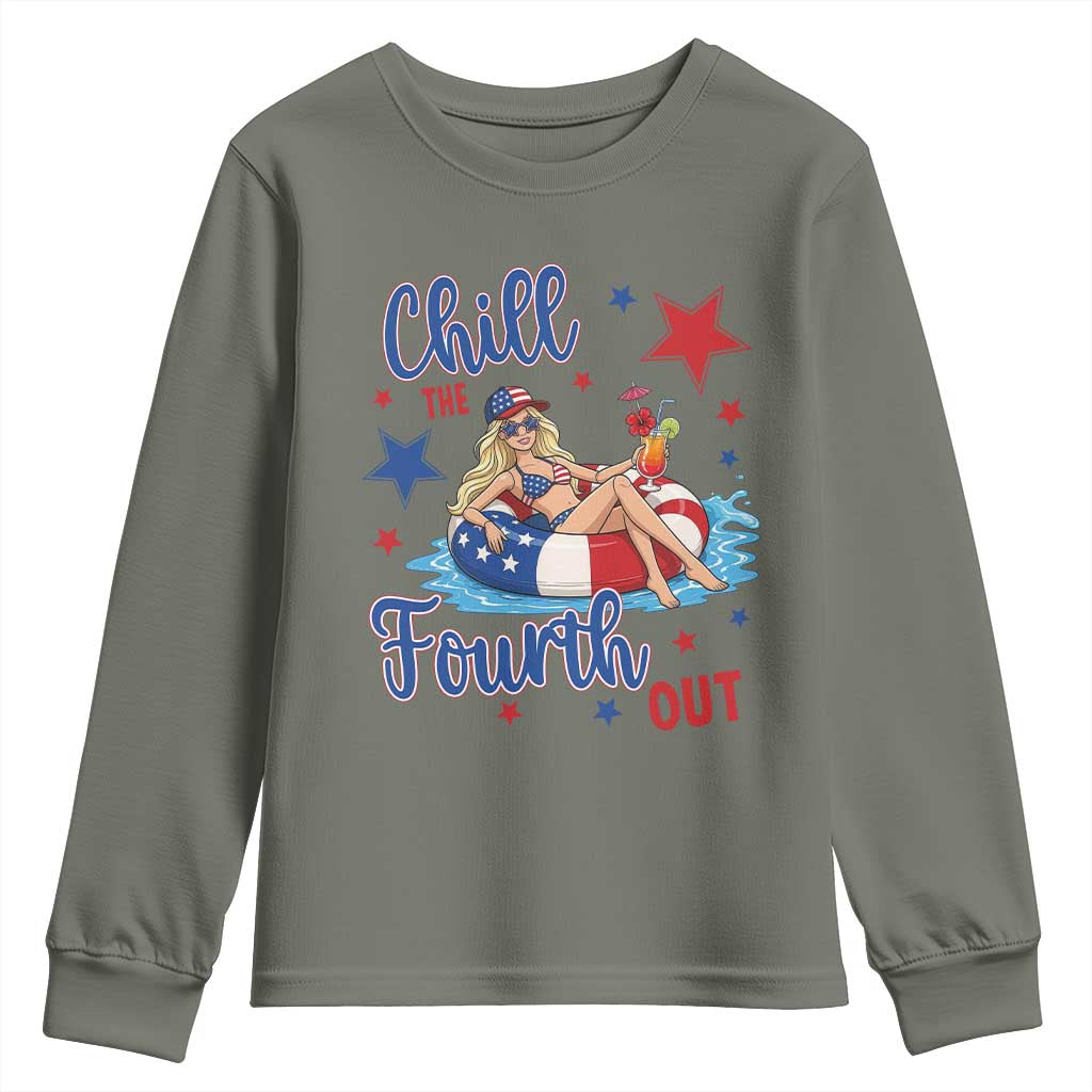 Funny Doll Face Meme 4th Of July Youth Sweatshirt Chill The Fourth Out TS12 Military Green Print Your Wear