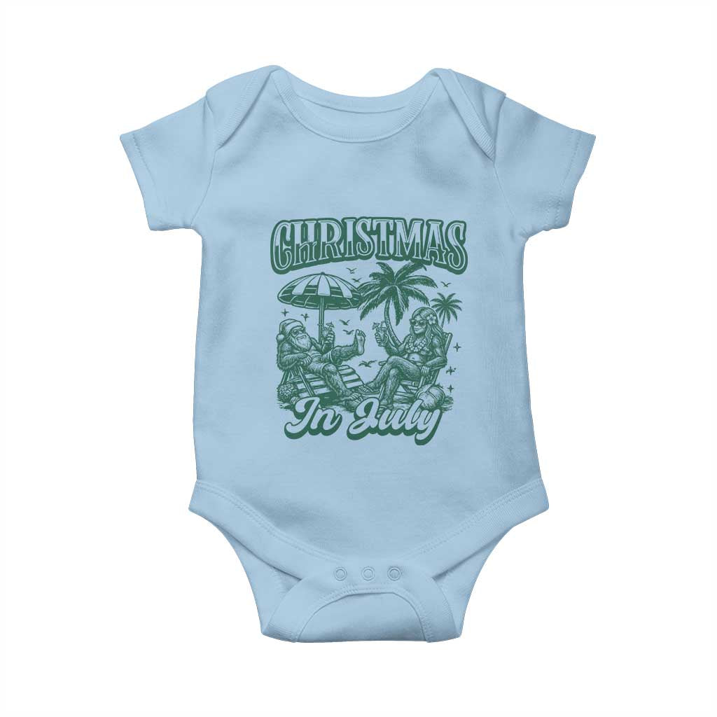 Vintage Summer Christmas Bigfoot Couple Baby Onesie Tropical Xmas Graphic TS12 Light Blue Print Your Wear
