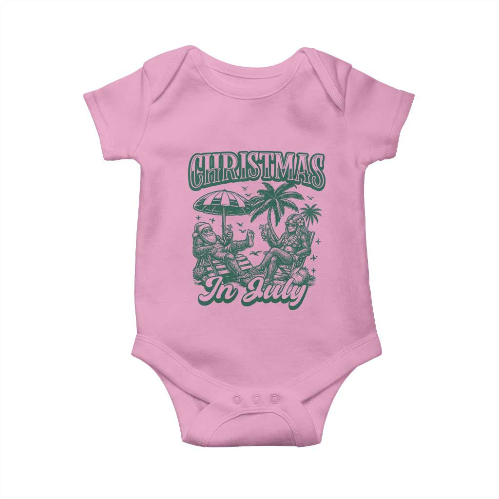 Vintage Summer Christmas Bigfoot Couple Baby Onesie Tropical Xmas Graphic TS12 Light Pink Print Your Wear