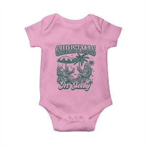 Vintage Summer Christmas Bigfoot Couple Baby Onesie Tropical Xmas Graphic TS12 Light Pink Print Your Wear