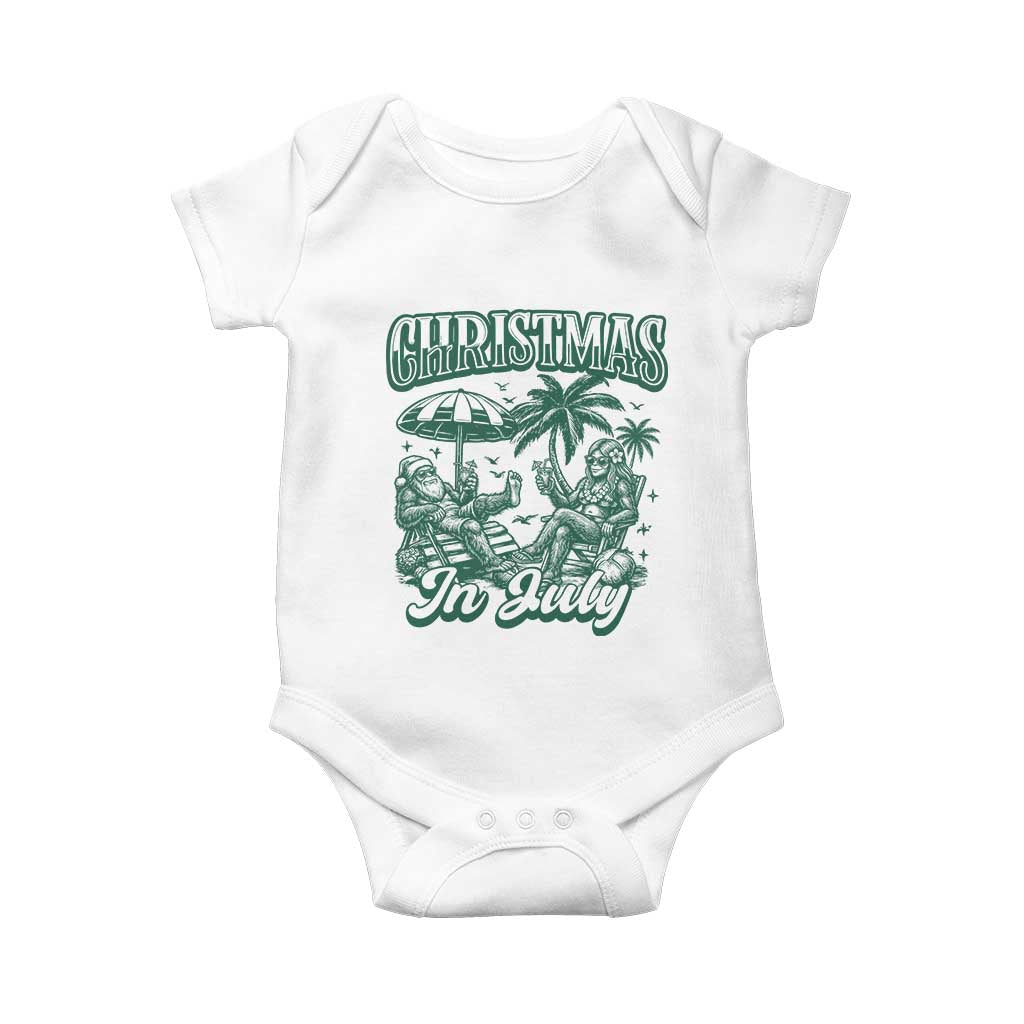 Vintage Summer Christmas Bigfoot Couple Baby Onesie Tropical Xmas Graphic TS12 White Print Your Wear