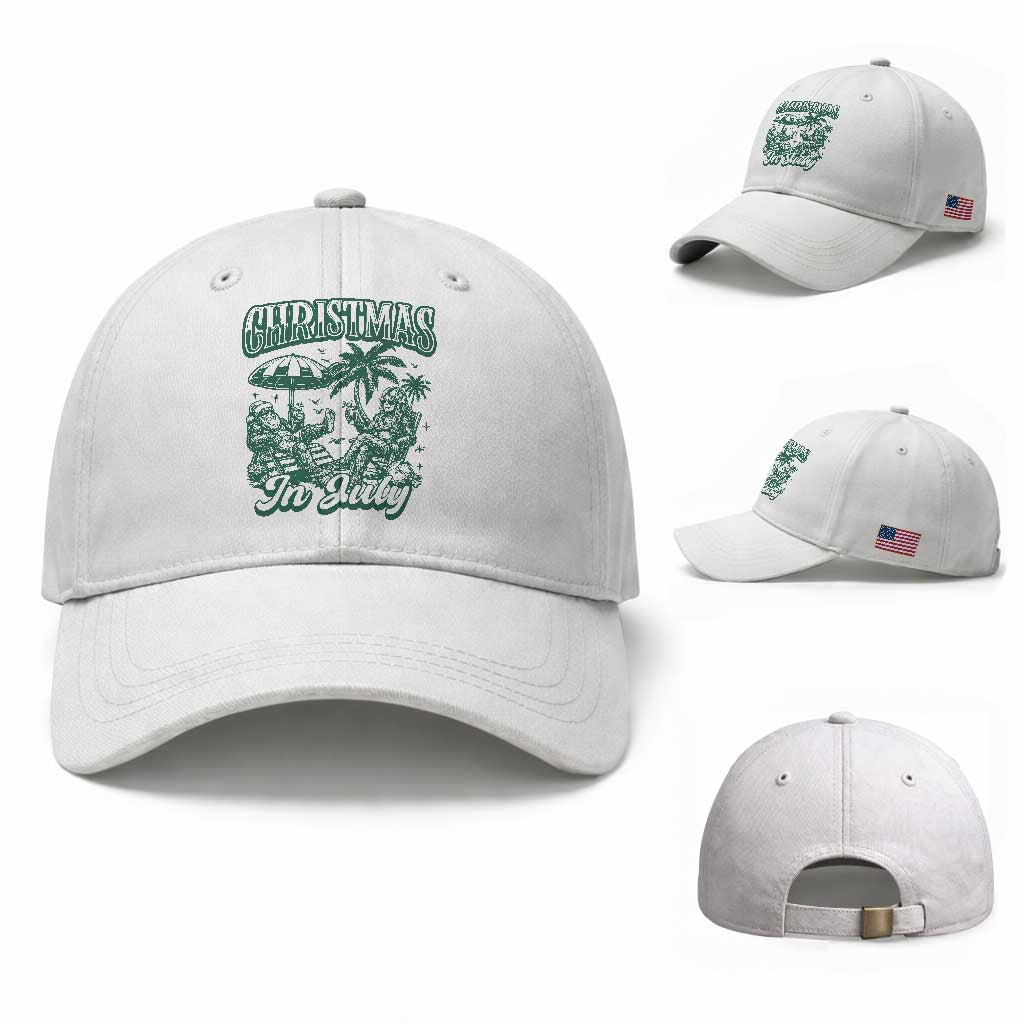 Vintage Summer Christmas Bigfoot Couple Baseball Cap Tropical Xmas Graphic TS12 Baseball Cap Universal Fit White Print Your Wear