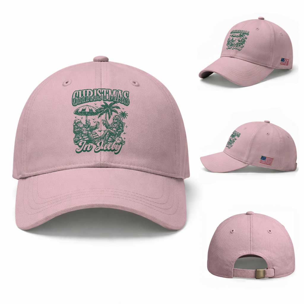 Vintage Summer Christmas Bigfoot Couple Baseball Cap Tropical Xmas Graphic TS12 Baseball Cap Universal Fit Light Pink Print Your Wear