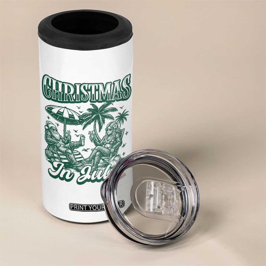 Vintage Summer Christmas Bigfoot Couple 4 in 1 Can Cooler Tumbler Tropical Xmas Graphic TS12 Print Your Wear