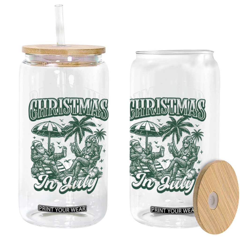 Vintage Summer Christmas Bigfoot Couple Glass Can Tropical Xmas Graphic TS12 Print Your Wear