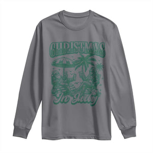 Vintage Summer Christmas Bigfoot Couple Long Sleeve Shirt Tropical Xmas Graphic TS12 Charcoal Print Your Wear