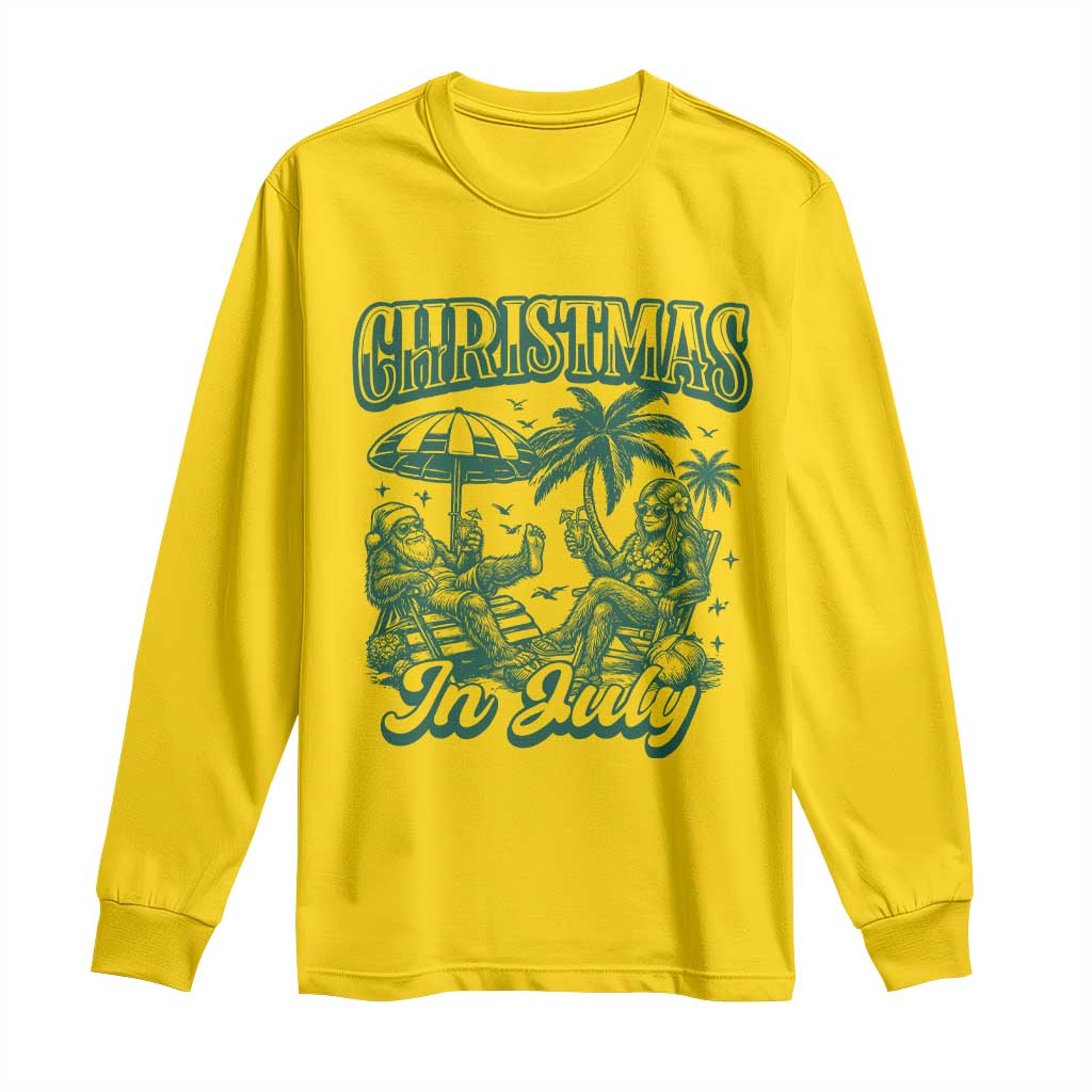 Vintage Summer Christmas Bigfoot Couple Long Sleeve Shirt Tropical Xmas Graphic TS12 Daisy Print Your Wear