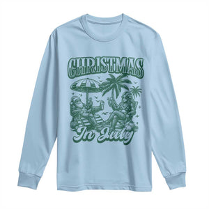 Vintage Summer Christmas Bigfoot Couple Long Sleeve Shirt Tropical Xmas Graphic TS12 Light Blue Print Your Wear