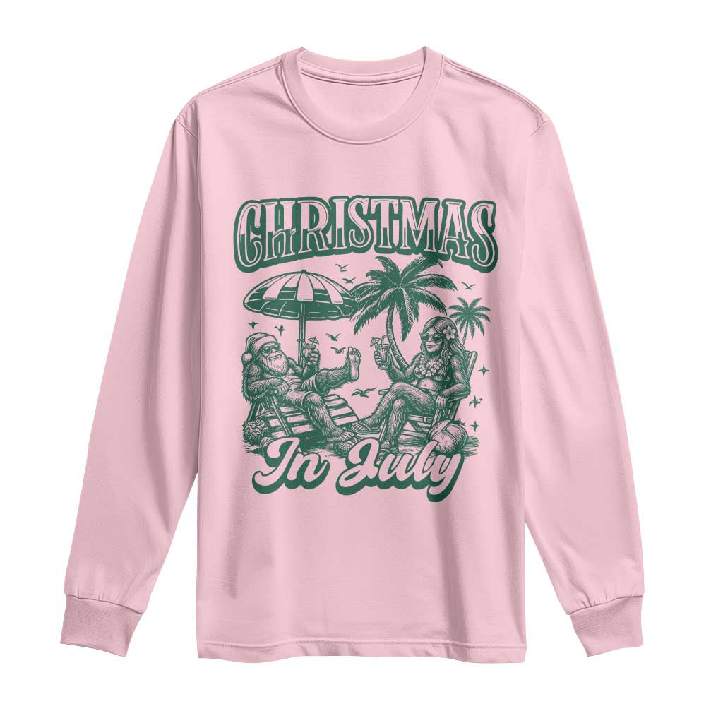 Vintage Summer Christmas Bigfoot Couple Long Sleeve Shirt Tropical Xmas Graphic TS12 Light Pink Print Your Wear