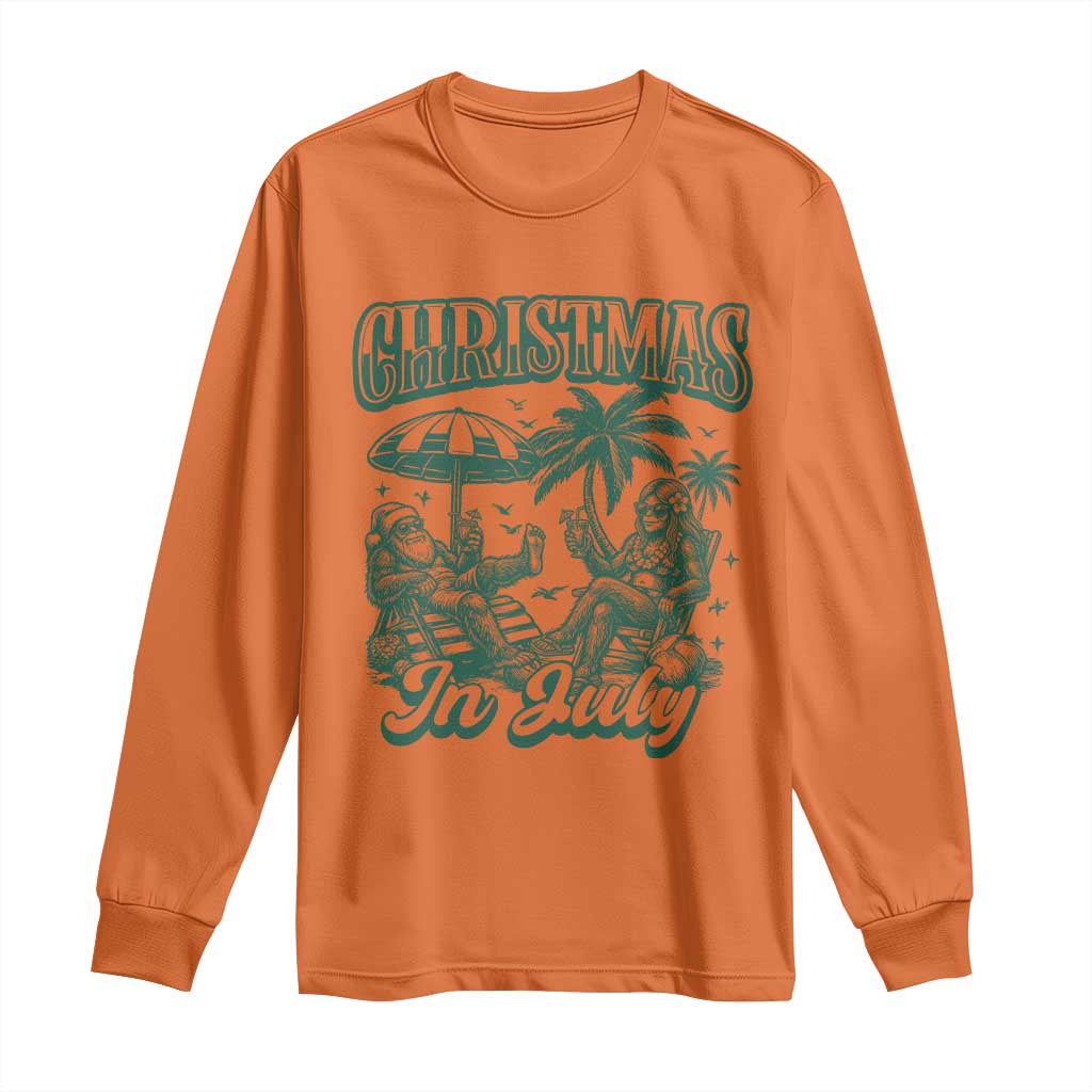 Vintage Summer Christmas Bigfoot Couple Long Sleeve Shirt Tropical Xmas Graphic TS12 Orange Print Your Wear