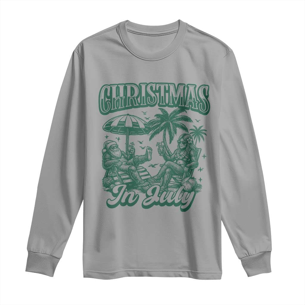 Vintage Summer Christmas Bigfoot Couple Long Sleeve Shirt Tropical Xmas Graphic TS12 Sport Gray Print Your Wear