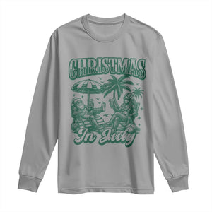 Vintage Summer Christmas Bigfoot Couple Long Sleeve Shirt Tropical Xmas Graphic TS12 Sport Gray Print Your Wear