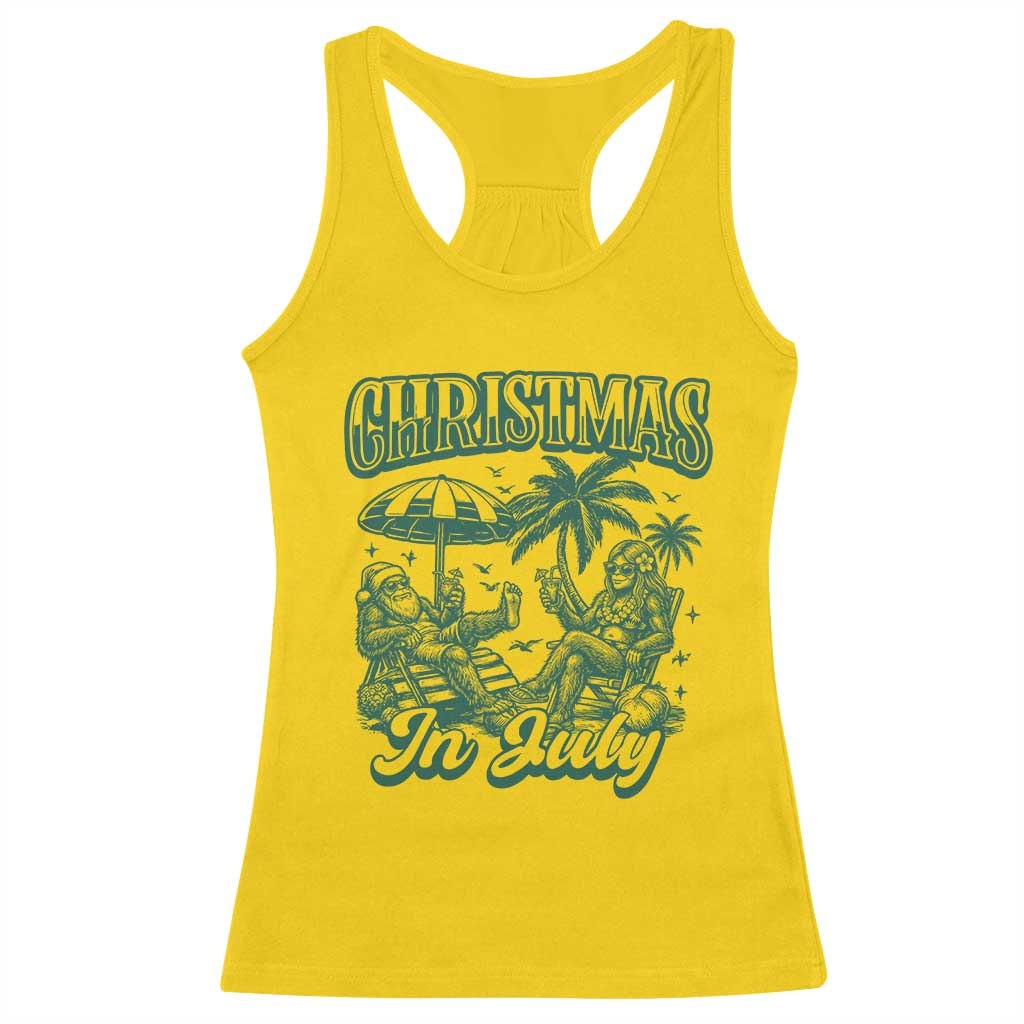Vintage Summer Christmas Bigfoot Couple Racerback Tank Top Tropical Xmas Graphic