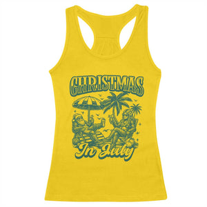 Vintage Summer Christmas Bigfoot Couple Racerback Tank Top Tropical Xmas Graphic