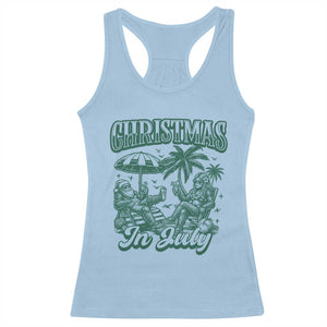 Vintage Summer Christmas Bigfoot Couple Racerback Tank Top Tropical Xmas Graphic