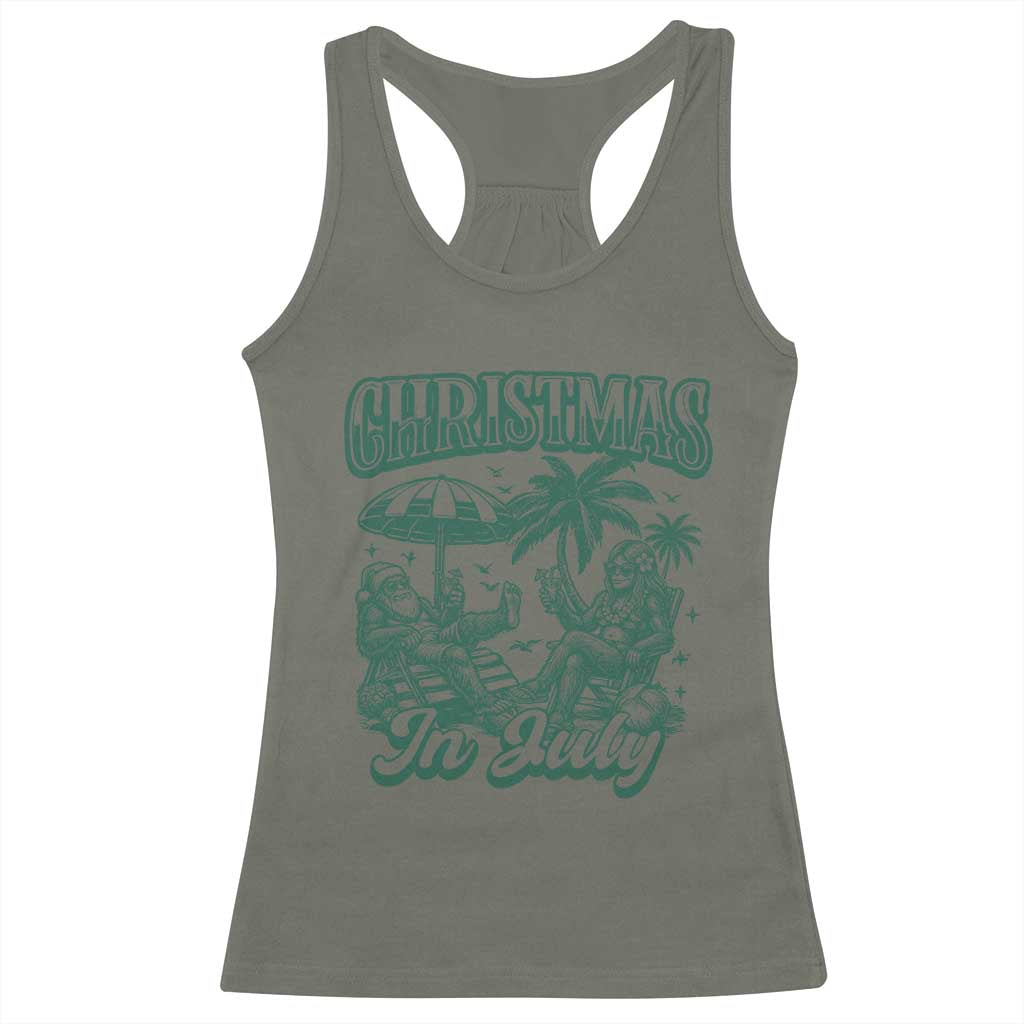 Vintage Summer Christmas Bigfoot Couple Racerback Tank Top Tropical Xmas Graphic