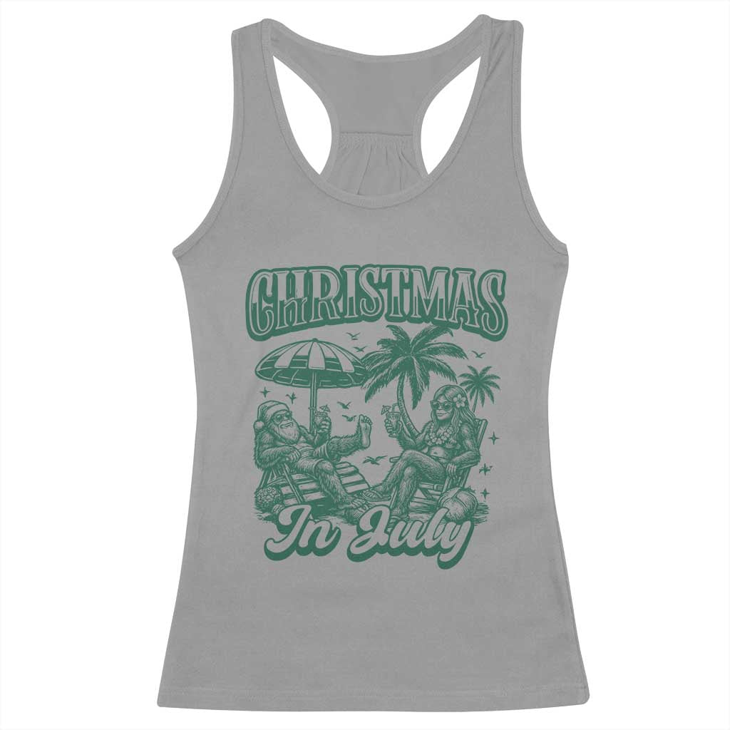 Vintage Summer Christmas Bigfoot Couple Racerback Tank Top Tropical Xmas Graphic