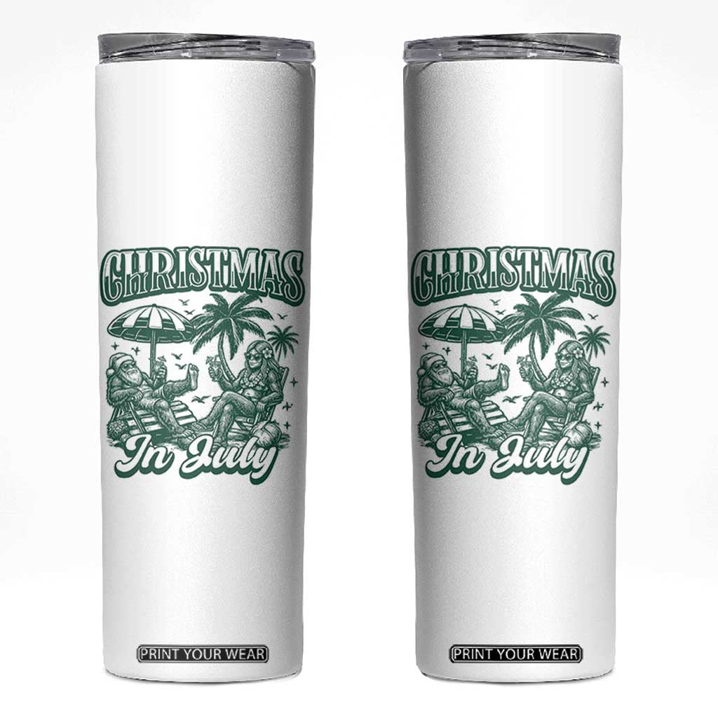 Vintage Summer Christmas Bigfoot Couple Skinny Tumbler Tropical Xmas Graphic TS12 White Print Your Wear