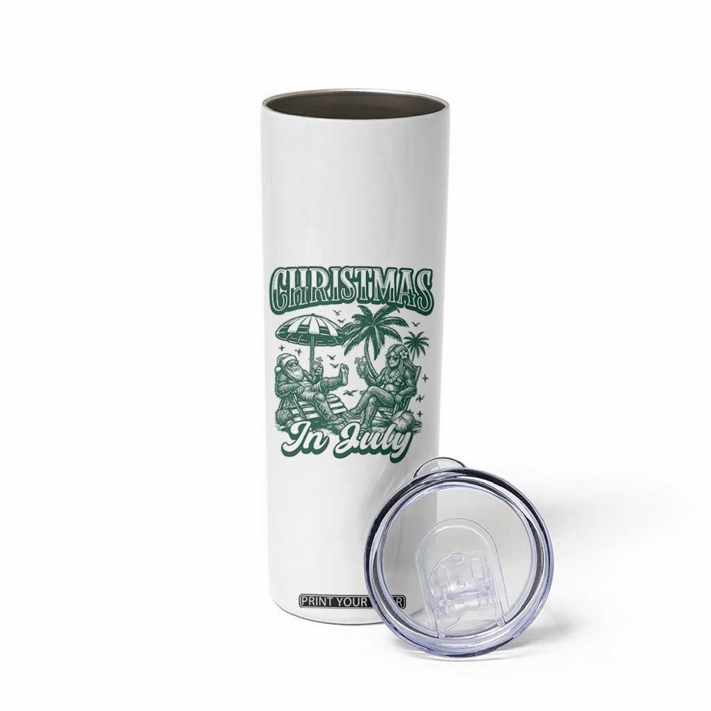 Vintage Summer Christmas Bigfoot Couple Skinny Tumbler Tropical Xmas Graphic TS12 Print Your Wear