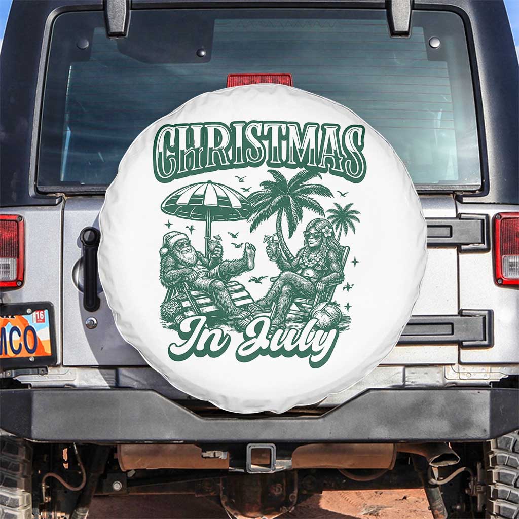 Vintage Summer Christmas Bigfoot Couple Spare Tire Cover Tropical Xmas Graphic TS12 No hole White Print Your Wear