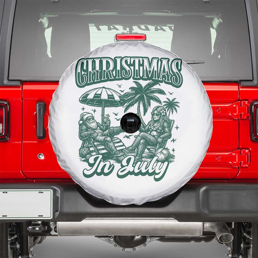 Vintage Summer Christmas Bigfoot Couple Spare Tire Cover Tropical Xmas Graphic TS12 White Print Your Wear