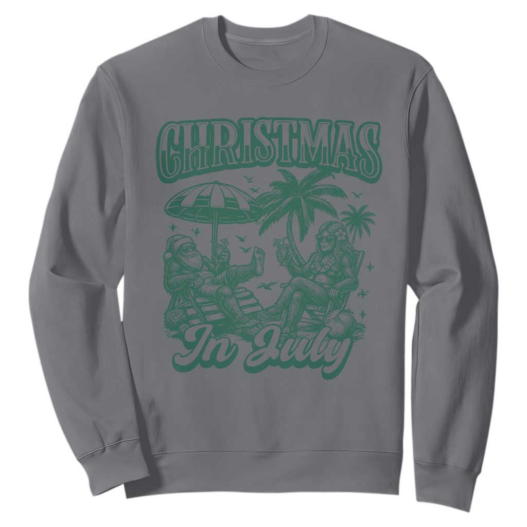 Vintage Summer Christmas Bigfoot Couple Sweatshirt Tropical Xmas Graphic TS12 Charcoal Print Your Wear