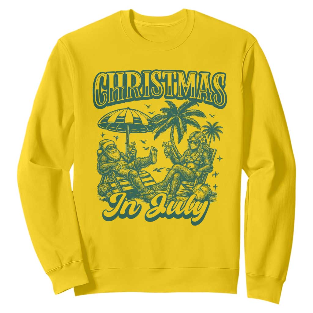 Vintage Summer Christmas Bigfoot Couple Sweatshirt Tropical Xmas Graphic TS12 Daisy Print Your Wear